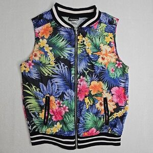 Joe Boxer Women Sz S Floral Sleeveless Mesh Zip‎ Up Vest Tropical Pockets Casual